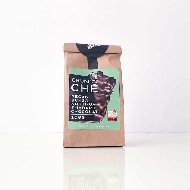 CrunCHÉ pekándiós chia magos grillázs étcsokoládéban stílusos csomagolásban – tökéletes választás édességkedvelőknek.
