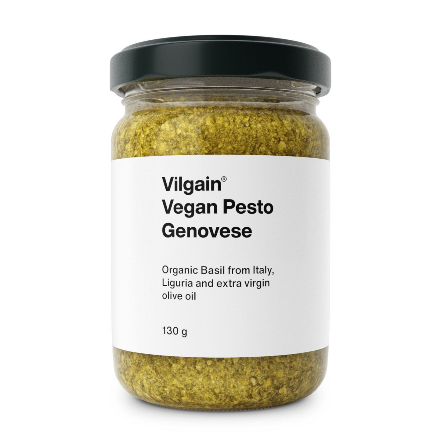 Vilgain BIO Vegán Pesto Genovese 130g üvegben, krémes állagú bazsalikomos pesztó, amely biogazdálkodásból származó alapanyagokból készült. Vegán és GMO-mentes, ideális tésztákhoz, pizzákhoz, vagy kenyérre kenve.