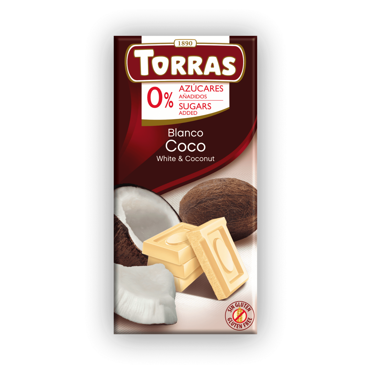 Torras kókuszos fehércsokoládé, hozzáadott cukor nélkül, pálmaolaj-mentes, 75g.