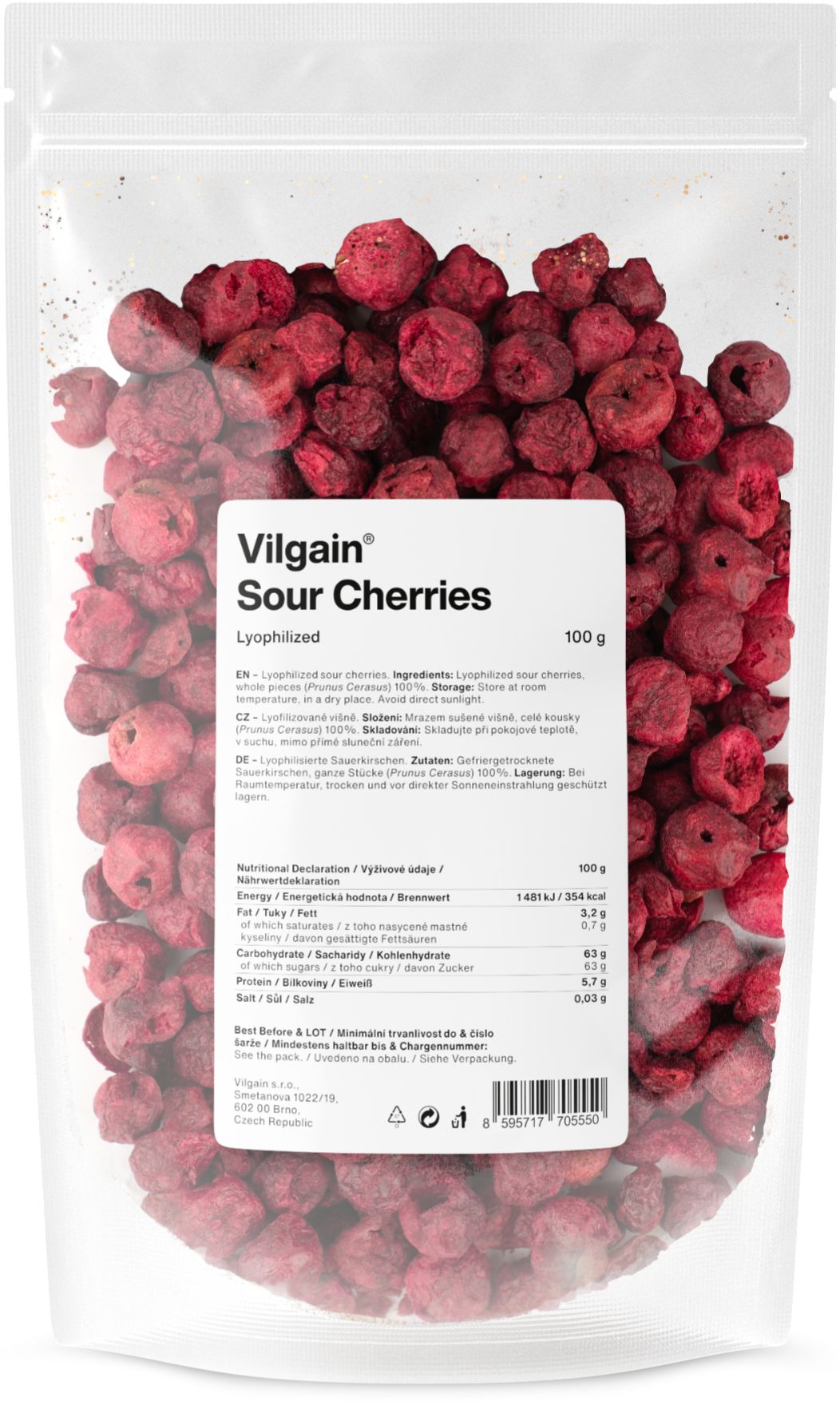 Vilgain Liofilizált Meggy, természetes vitaminforrás, ropogós gyümölcs, 100g
