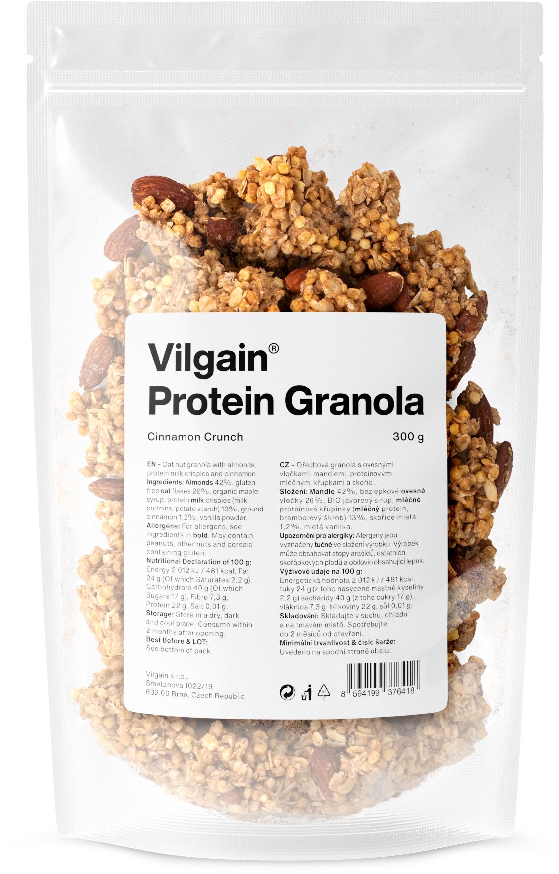 Vilgain Protein Granola ropogós fahéjjal, magas fehérjetartalom, természetes édesség, 350g